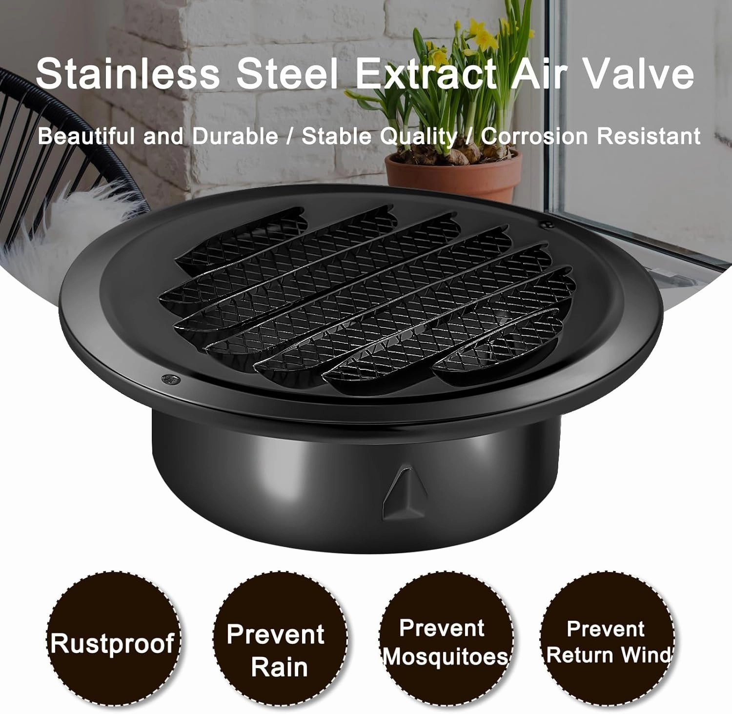 Zonon 18 Pcs Stainless Steel Soffit Vents 4 Inch Round Dryer Vent Cover with Mesh Screen for Home Outdoor Bathroom Wall Ceiling Outside Exterior Exhaust (Black)