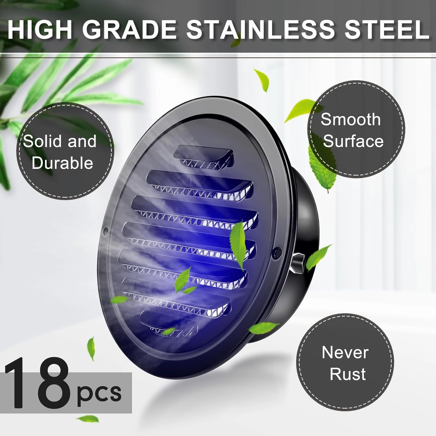 Zonon 18 Pcs Stainless Steel Soffit Vents 4 Inch Round Dryer Vent Cover with Mesh Screen for Home Outdoor Bathroom Wall Ceiling Outside Exterior Exhaust (Black)