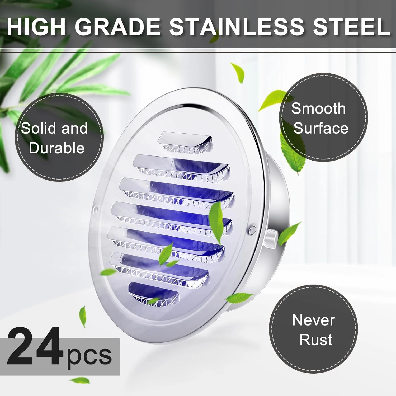 Zonon 24 Pcs Stainless Steel Soffit Vents 4 Inch Round Dryer Vent Cover with Mesh Screen for Home Outdoor Bathroom Wall Ceiling Outside Exterior Exhaust (Silver)
