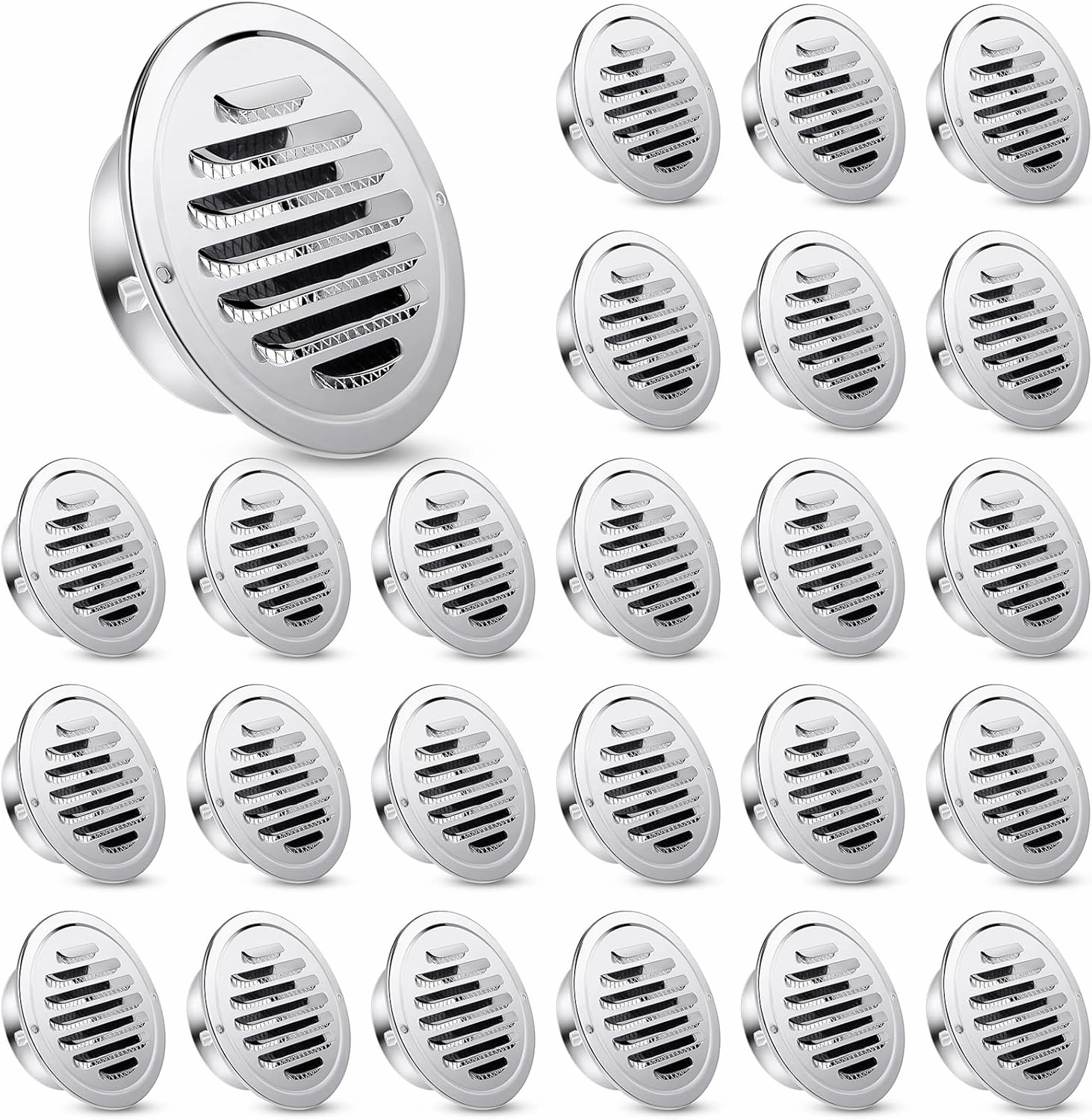 Zonon 24 Pcs Stainless Steel Soffit Vents 4 Inch Round Dryer Vent Cover with Mesh Screen for Home Outdoor Bathroom Wall Ceiling Outside Exterior Exhaust (Silver)
